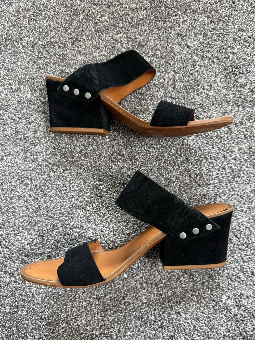 Franco Sarto Black Suede Studded Block Heel Sandals Size 10